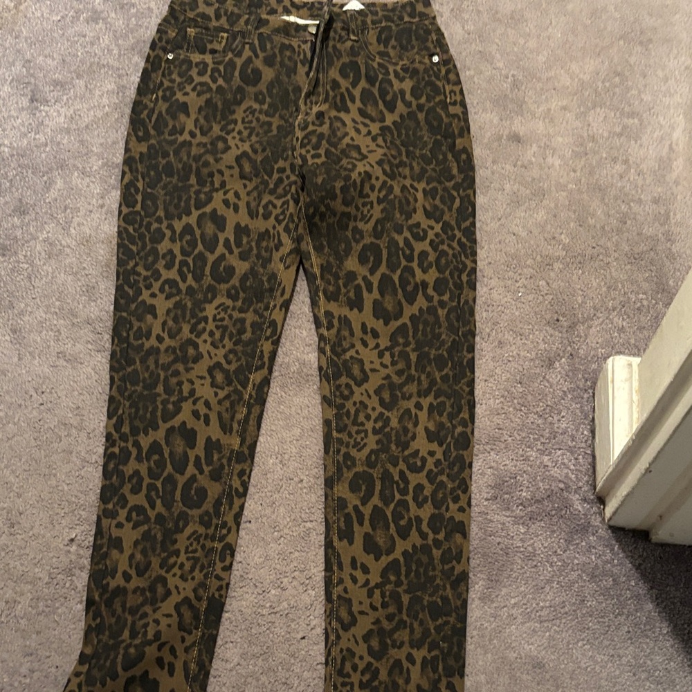 SHEIN Brown and  black Leopard Skinny Jeans